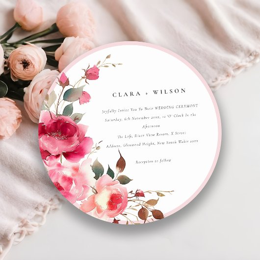 Boho Red Pink Rose Bloemen Waterverf Wedding Kaart