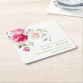 Boho Red Pink Rose Bloemen Waterverf Wedding Kartonnen Onderzetters (Schuin)