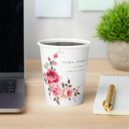 Boho Red Pink Rose Bloemen Waterverf Wedding Papieren Bekers
