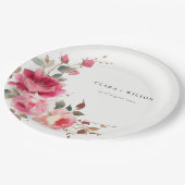 Boho Red Pink Rose Bloemen Waterverf Wedding Papieren Bordje (Gekanteld)