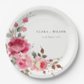 Boho Red Pink Rose Bloemen Waterverf Wedding Papieren Bordje (Voorkant)