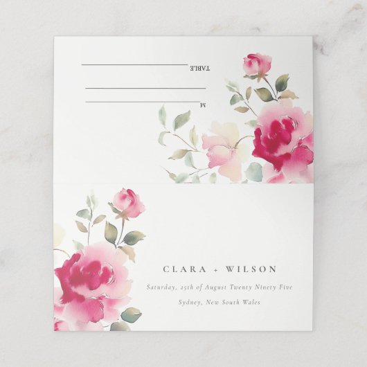 Boho Red Pink Rose Bloemen Waterverf Wedding Plaatskaartje (Buitenkant ongevouwen)