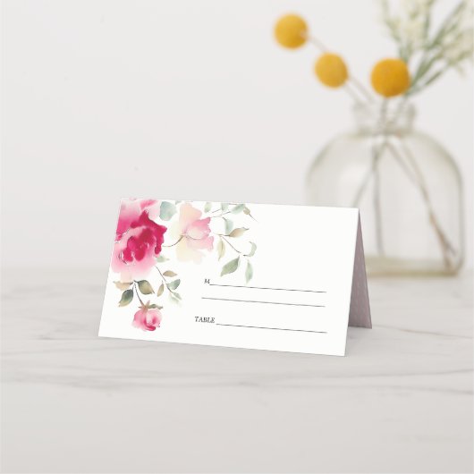 Boho Red Pink Rose Bloemen Waterverf Wedding Plaatskaartje (Achterkant)