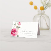 Boho Red Pink Rose Bloemen Waterverf Wedding Plaatskaartje (Voorkant)