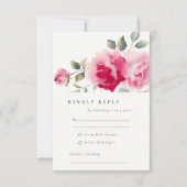 Boho Red Pink Rose Bloemen Waterverf Wedding RSVP Kaartje (Voorkant)
