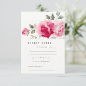 Boho Red Pink Rose Bloemen Waterverf Wedding RSVP Kaartje (Staand voorkant)