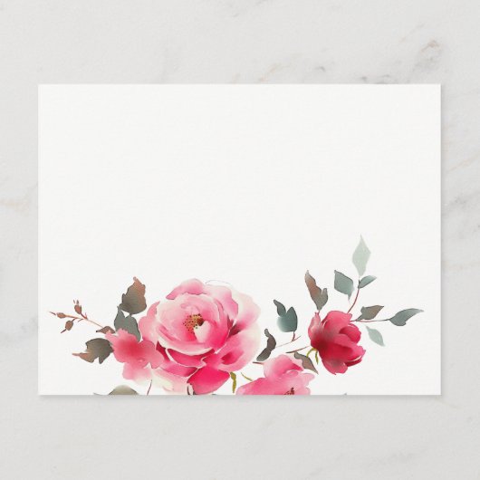 Boho Red Pink Rose Bloemen Wedding Details Informatiekaartje (Achterkant)
