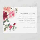 Boho Red Pink Rose Bloemen Wedding Details Informatiekaartje (Voorkant)