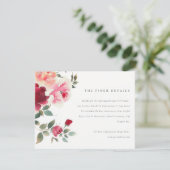 Boho Red Pink Rose Bloemen Wedding Details Informatiekaartje (Staand voorkant)