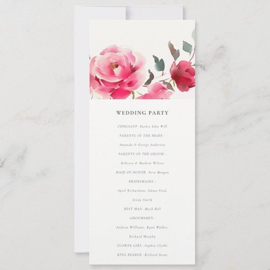 Boho Red Pink Rose Bloemen Wedding Programma (Achterkant)