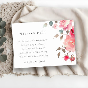 Boho Red Pink Rose Bloemen Wedding Wishing Well Informatiekaartje