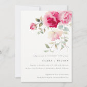 Boho Red Pink Rose Flowers Waterverf Verloving Kaart (Voorkant)