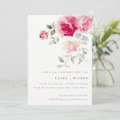 Boho Red Pink Rose Flowers Waterverf Verloving Kaart (Staand voorkant)