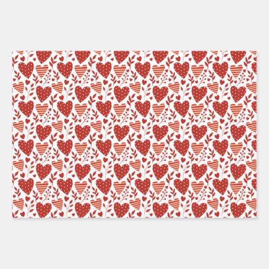 Boho Red Pink Valentijn Hearts Pattern Set 2 Inpakpapier Vel (Voorkant 3)