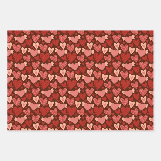 Boho Red Pink Valentijn Hearts Pattern Set 2 Inpakpapier Vel (Voorkant)