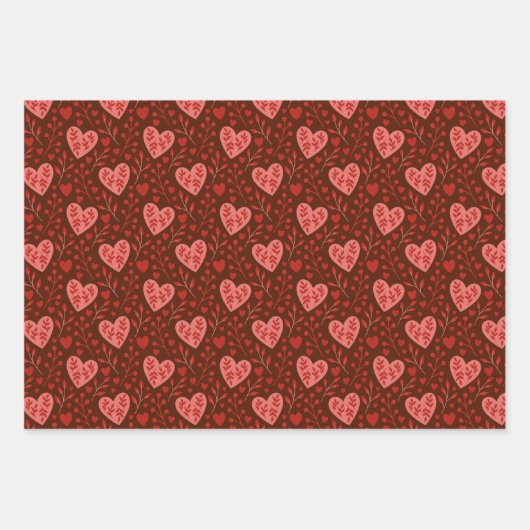 Boho Red Pink White Valentijn Hearts Pattern Inpakpapier Vel (Voorkant 3)