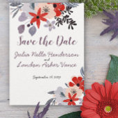 Boho Red Roze Blauwgroen Flora Fauna Save the Date Kaart