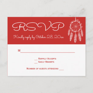 Boho Red RSVP Native American Dreamcatcher Wedding Uitnodiging Briefkaart