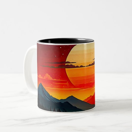 BOHO RED SUNSET Design Tweekleurige Koffiemok (Voorkant links)
