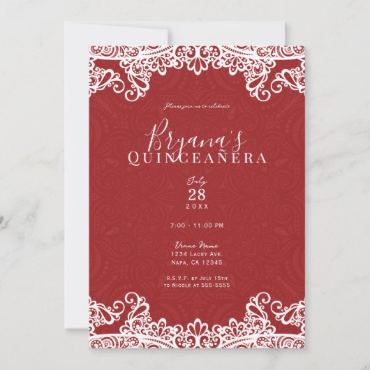 Boho Red White Lace Bold 15th 15th Quinceañera Par Kaart (Voorkant)