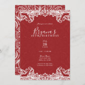 Boho Red & White Lace Bold Pattern Sweet 16 Party Kaart (Voorkant / Achterkant)
