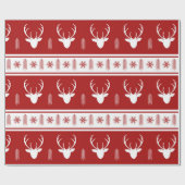 Boho Red White Reindeer Snowflake Kerstmis Cadeaupapier (Vlak)