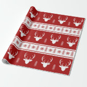 Boho Red White Reindeer Snowflake Kerstmis Cadeaupapier (Uitgerold)