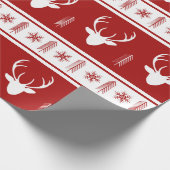 Boho Red White Reindeer Snowflake Kerstmis Cadeaupapier (Hoek)