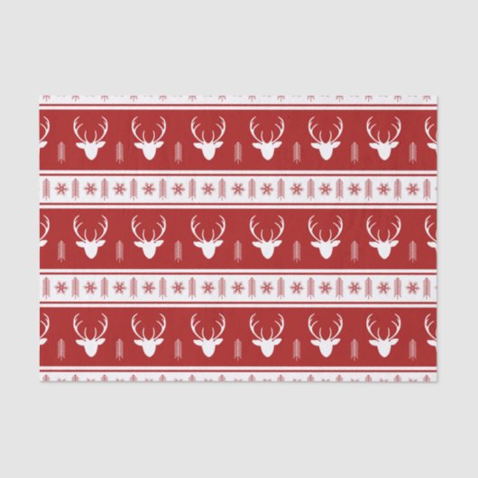 Boho Red White Reindeer Snowflake Kerstmis Tissuepapier (Voorkant)