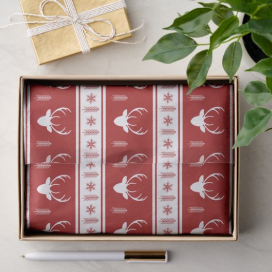 Boho Red White Reindeer Snowflake Kerstmis Tissuepapier (Geschenk)