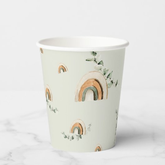 Boho regenbogen eucalyptus kinderkamer baby shower papieren bekers (Achterkant)