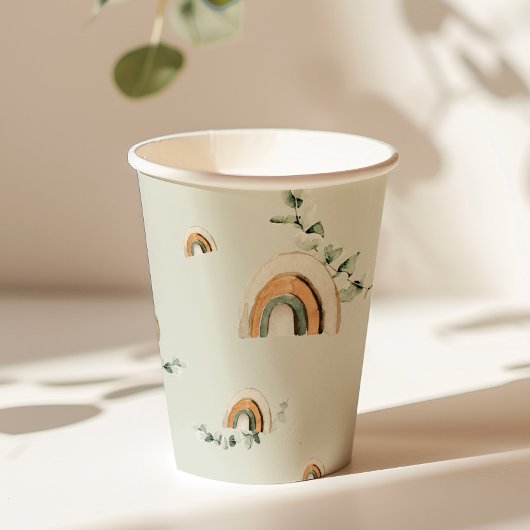 Boho regenbogen eucalyptus kinderkamer baby shower papieren bekers