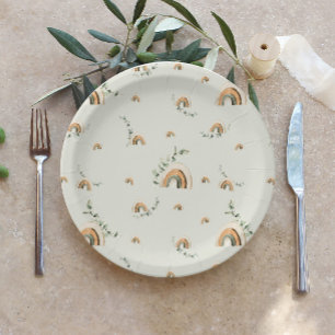 Boho regenbogen eucalyptus kinderkamer baby shower papieren bordje