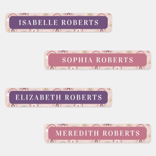 Boho regenbogen Kinder naam waterdichte labels (Groep)