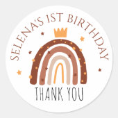 Boho Regenboog 1e Verjaardag Bedankt Ronde Sticker (Voorkant)
