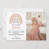Boho Regenboog 1e Verjaardag Foto uitnodiging (Voorkant)