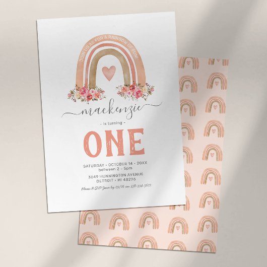 Boho Regenboog 1e Verjaardagsuitnodiging Kaart