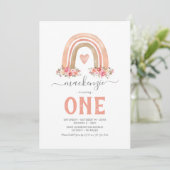 Boho Regenboog 1e Verjaardagsuitnodiging Kaart (Staand voorkant)