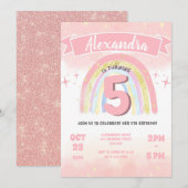 Boho regenboog 5e verjaardag meisje glitter kaart (Voorkant / Achterkant)