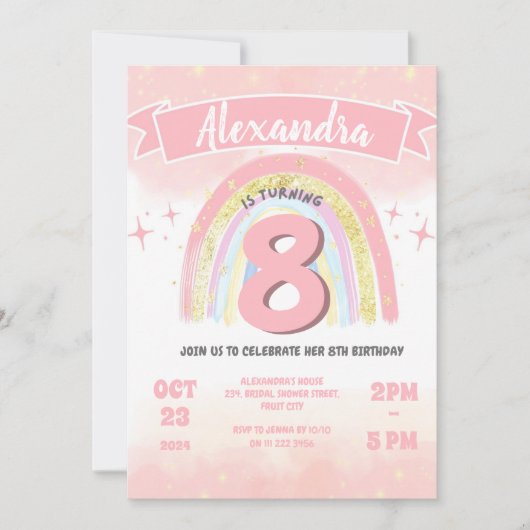 Boho Regenboog 8e Enige Leeftijd Verjaardag Meisje Kaart (Voorkant)