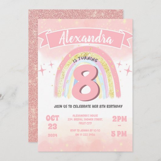 Boho Regenboog 8e Enige Leeftijd Verjaardag Meisje Kaart (Voorkant / Achterkant)