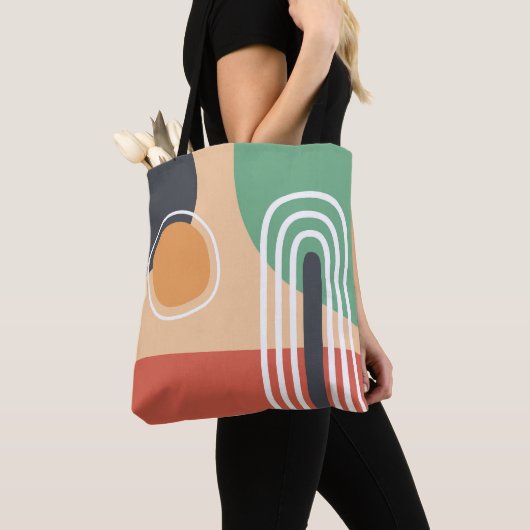 Boho regenboog abstracte lijn art retro kleuren tote bag (Dichtbij)