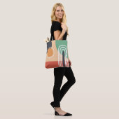 Boho regenboog abstracte lijn art retro kleuren tote bag (Op model)