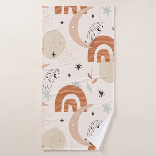 Boho regenboog abstracte lijn maansterren badhanddoek (Badhanddoek)