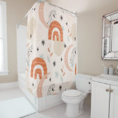Boho regenboog abstracte lijn maansterren douchegordijn (In situ)