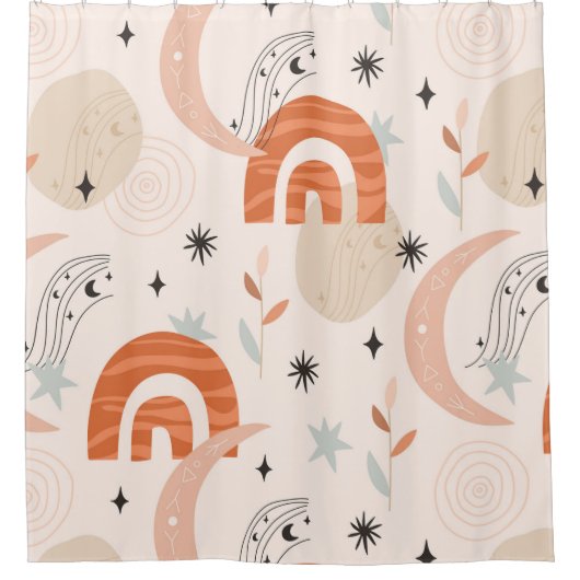Boho regenboog abstracte lijn maansterren douchegordijn (Voorkant)