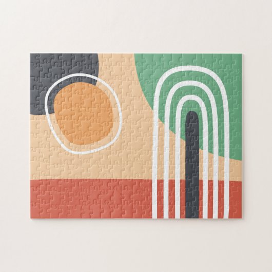 Boho regenboog abstracte lijnkunst retro kleuren legpuzzel (Horizontaal)