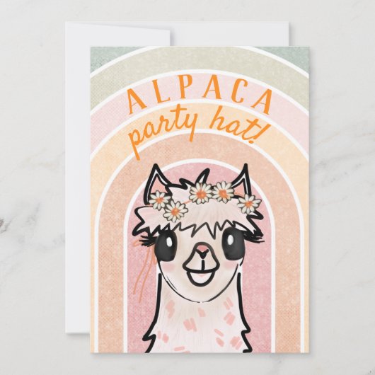 Boho Regenboog Alpaca Tweede Verjaardag uitnodigin Kaart (Voorkant)
