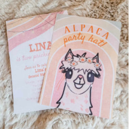 Boho Regenboog Alpaca Tweede Verjaardag uitnodigin Kaart