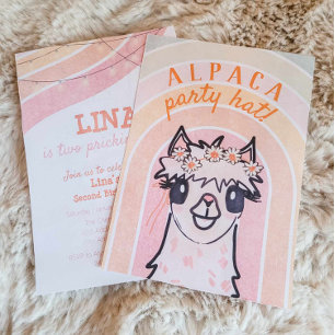 Boho Regenboog Alpaca Tweede Verjaardag uitnodigin Kaart